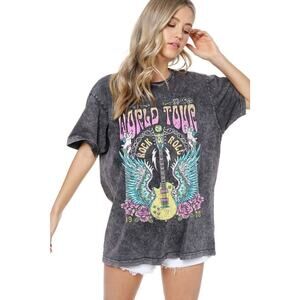 Zutter World Tour Rock & Roll Black Oversized Guitar Graphic T-Shirt Large NWT